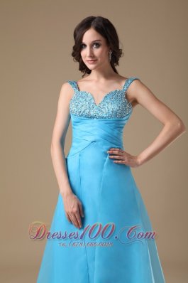 Aqua Blue Beading Straps Celebrity Prom Dress