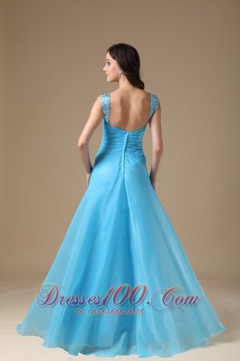 Aqua Blue Beading Straps Celebrity Prom Dress