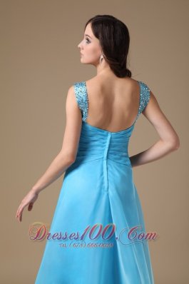 Aqua Blue Beading Straps Celebrity Prom Dress