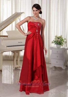 Wine Red Prom Evening Dress Embroidery Taffeta