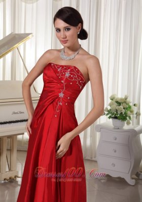 Wine Red Prom Evening Dress Embroidery Taffeta