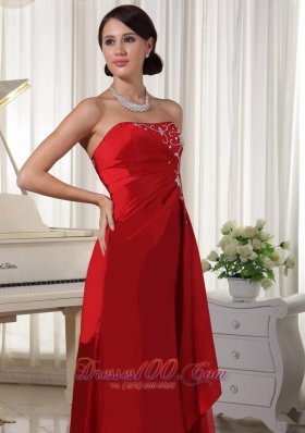 Wine Red Prom Evening Dress Embroidery Taffeta