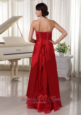 Wine Red Prom Evening Dress Embroidery Taffeta