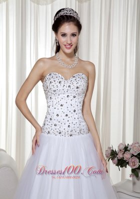 White Sweetheart A-Line Beading Prom Pageant Gown Dress