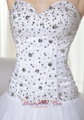 White Sweetheart A-Line Beading Prom Pageant Gown Dress