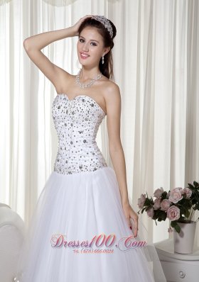 White Sweetheart A-Line Beading Prom Pageant Gown Dress