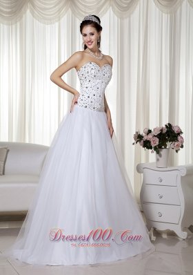 White Sweetheart A-Line Beading Prom Pageant Gown Dress