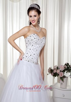 White Sweetheart A-Line Beading Prom Pageant Gown Dress