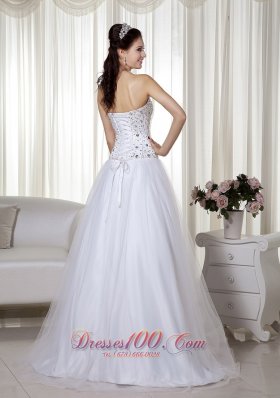 White Sweetheart A-Line Beading Prom Pageant Gown Dress