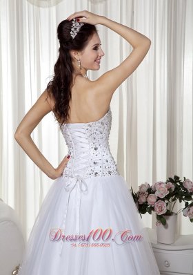 White Sweetheart A-Line Beading Prom Pageant Gown Dress