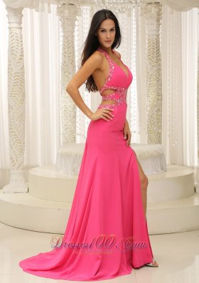 High Slit Halter Halter Beaded Prom Evening Dress