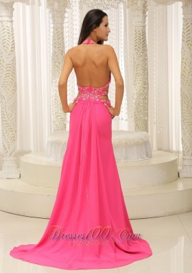 High Slit Halter Halter Beaded Prom Evening Dress