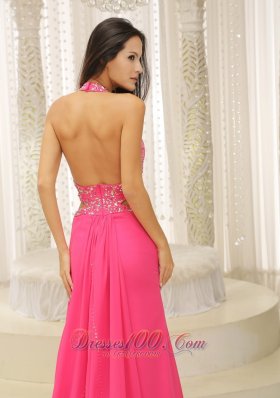 High Slit Halter Halter Beaded Prom Evening Dress