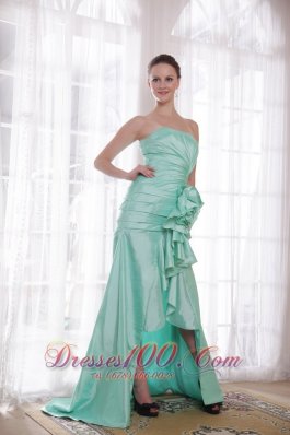 High-low Apple Green Taffeta Strapless Prom Dress