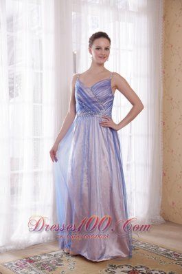 Spaghetti Straps Lilac Floor-length Beading Prom Dress