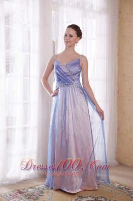 Spaghetti Straps Lilac Floor-length Beading Prom Dress