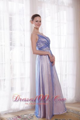 Spaghetti Straps Lilac Floor-length Beading Prom Dress