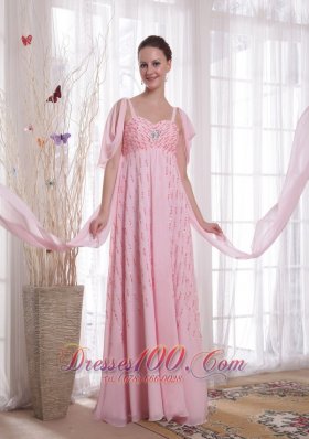 Watteau Train Pink Chiffon Sequined Prom Evening Dress