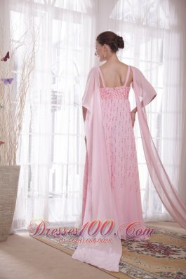 Watteau Train Pink Chiffon Sequined Prom Evening Dress