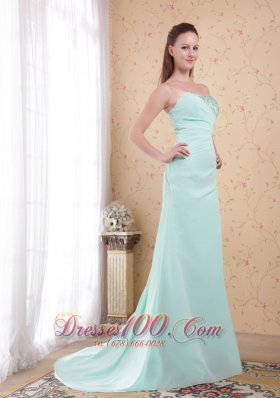 Apple Green Brush Train Appliques Prom Evening Dress