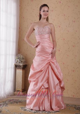 Pink Floor-length Taffeta Beading Prom Celebrity Dress