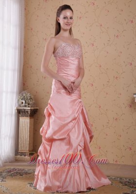 Pink Floor-length Taffeta Beading Prom Celebrity Dress