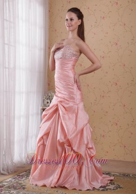 Pink Floor-length Taffeta Beading Prom Celebrity Dress