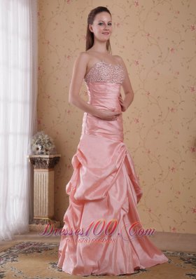 Pink Floor-length Taffeta Beading Prom Celebrity Dress