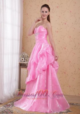 Layered Rose Pink Organza Beading Prom Celebrity Dress