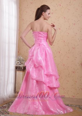 Layered Rose Pink Organza Beading Prom Celebrity Dress