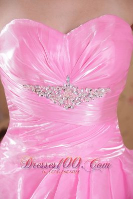 Layered Rose Pink Organza Beading Prom Celebrity Dress