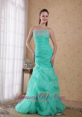 Mermaid Turquoise Ruched Beading Prom Celebrity Dress