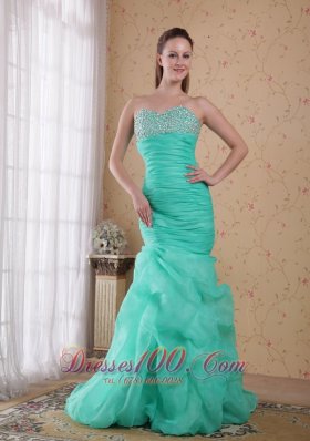 Mermaid Turquoise Ruched Beading Prom Celebrity Dress