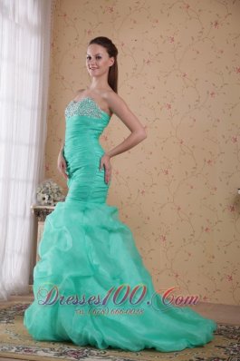 Mermaid Turquoise Ruched Beading Prom Celebrity Dress