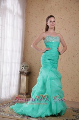 Mermaid Turquoise Ruched Beading Prom Celebrity Dress