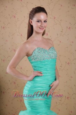 Mermaid Turquoise Ruched Beading Prom Celebrity Dress