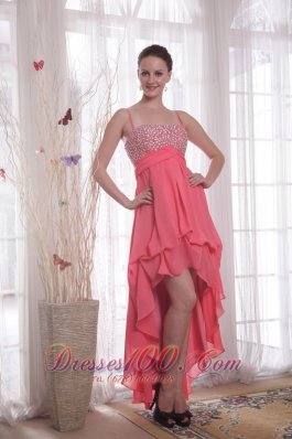 High-low Spaghetti Straps Watermelon Chiffon Prom Dress