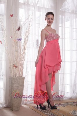 High-low Spaghetti Straps Watermelon Chiffon Prom Dress