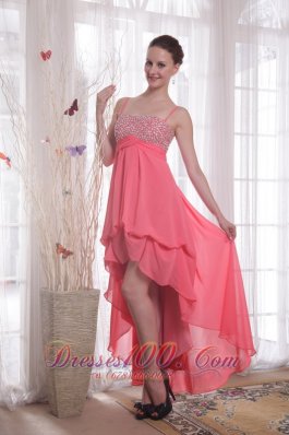 High-low Spaghetti Straps Watermelon Chiffon Prom Dress