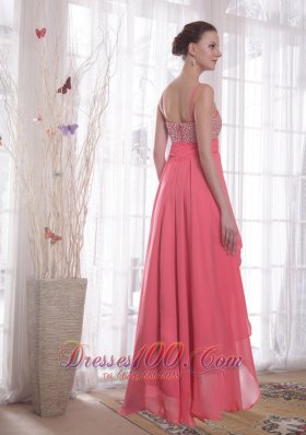 High-low Spaghetti Straps Watermelon Chiffon Prom Dress