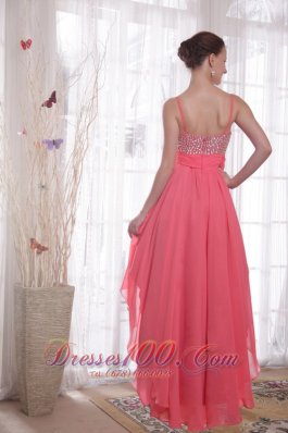 High-low Spaghetti Straps Watermelon Chiffon Prom Dress