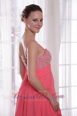 High-low Spaghetti Straps Watermelon Chiffon Prom Dress