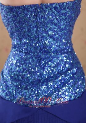 Sequined Royal Blue Chiffon Prom Evening Party Dress