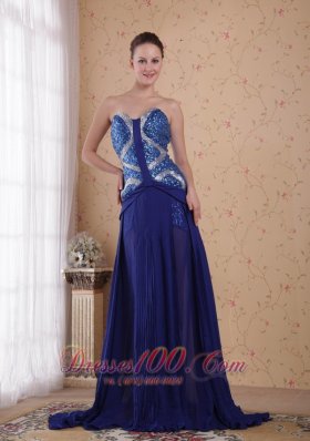 Sequined Royal Blue Chiffon Prom Evening Party Dress