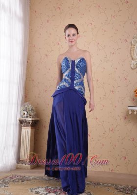 Sequined Royal Blue Chiffon Prom Evening Party Dress