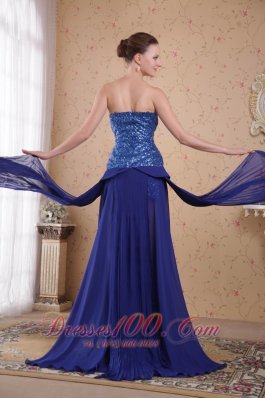 Sequined Royal Blue Chiffon Prom Evening Party Dress