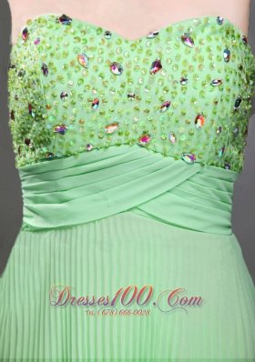 Apple Green Pleated Chiffon Beading 17 Prom Dress