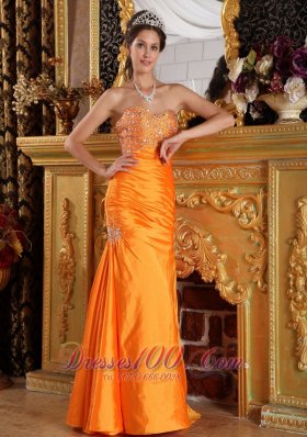 Mermaid Orange Beading Ruched Prom Pageant Dress