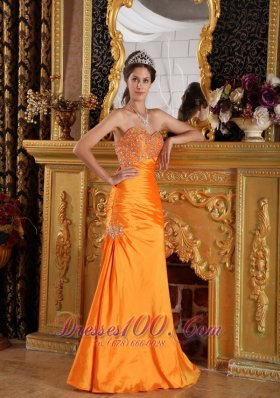 Mermaid Orange Beading Ruched Prom Pageant Dress