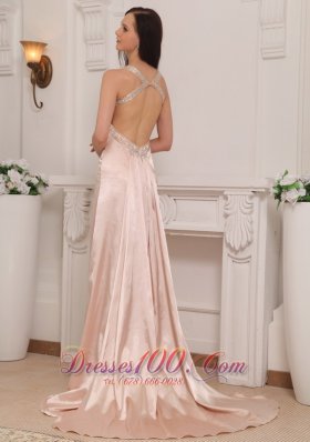 Cross Straps Taffeta Beading Prom Evening Pageant Dress